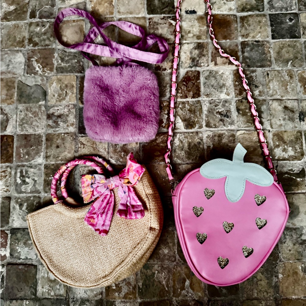 Nicole Miller Pink Strawberry and Purple Fur Kids Bag Set